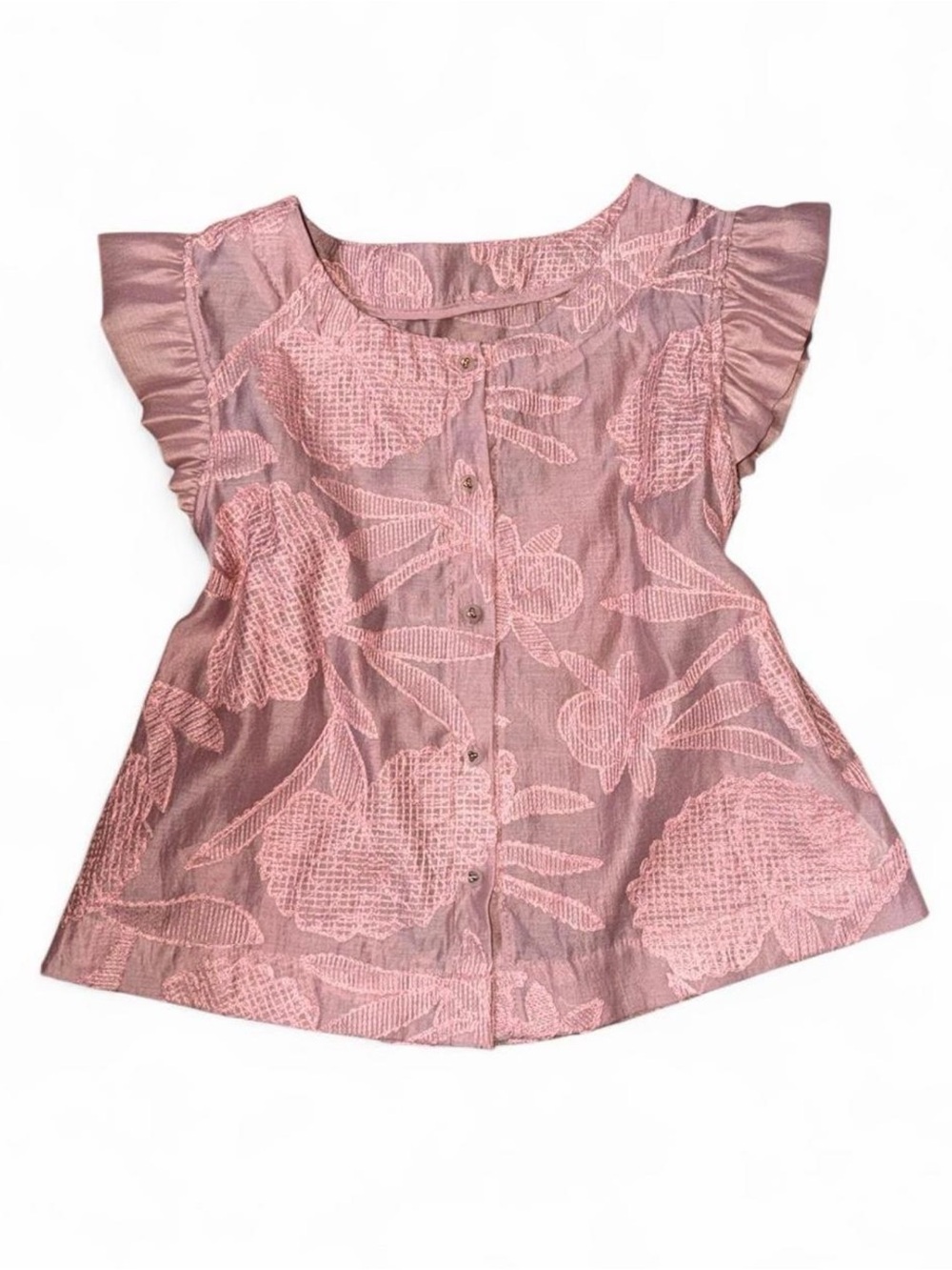 SHEIN Pink Floral Button-Front Flutter Sleeve Blouse
